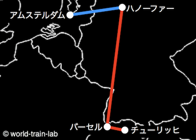 ハノーファーからの国際列車路線図