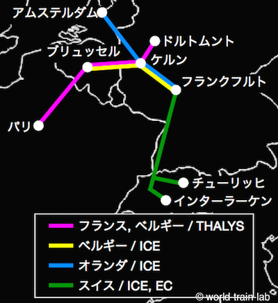 ケルンからの国際列車路線図