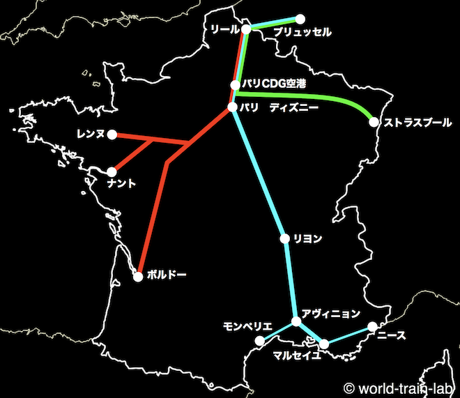 TGV 運行路線図