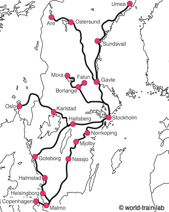 スウェーデン国鉄の路線図