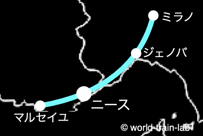 ニースからの国際列車路線図
