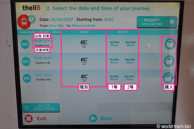 列車を選択する